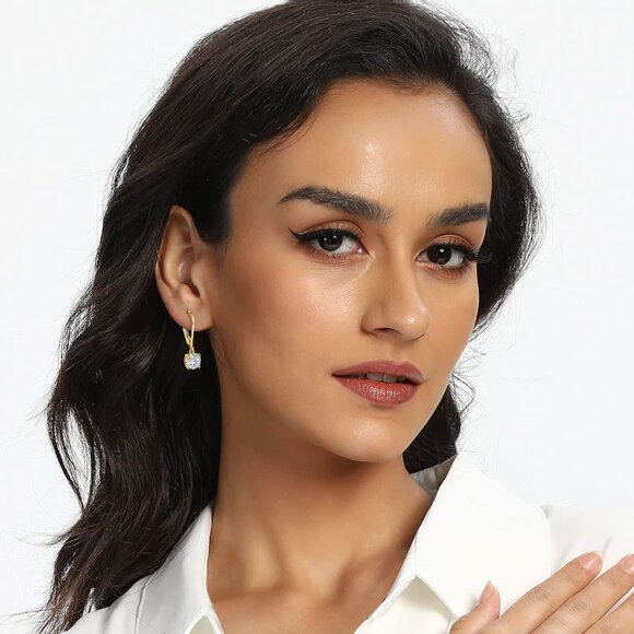 18K Gold Plated Dangle Earrings Set for Women with Cubic Zirconia, Hypoallergeni - Picture 3 of 7